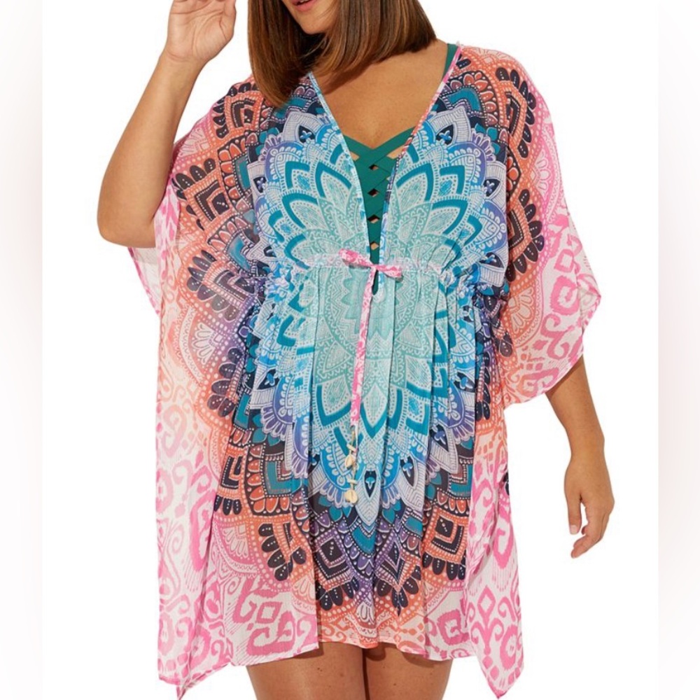 BLEU BY ROD BEATTIE Coachella Printed Caftan Swim Cover-Up size L